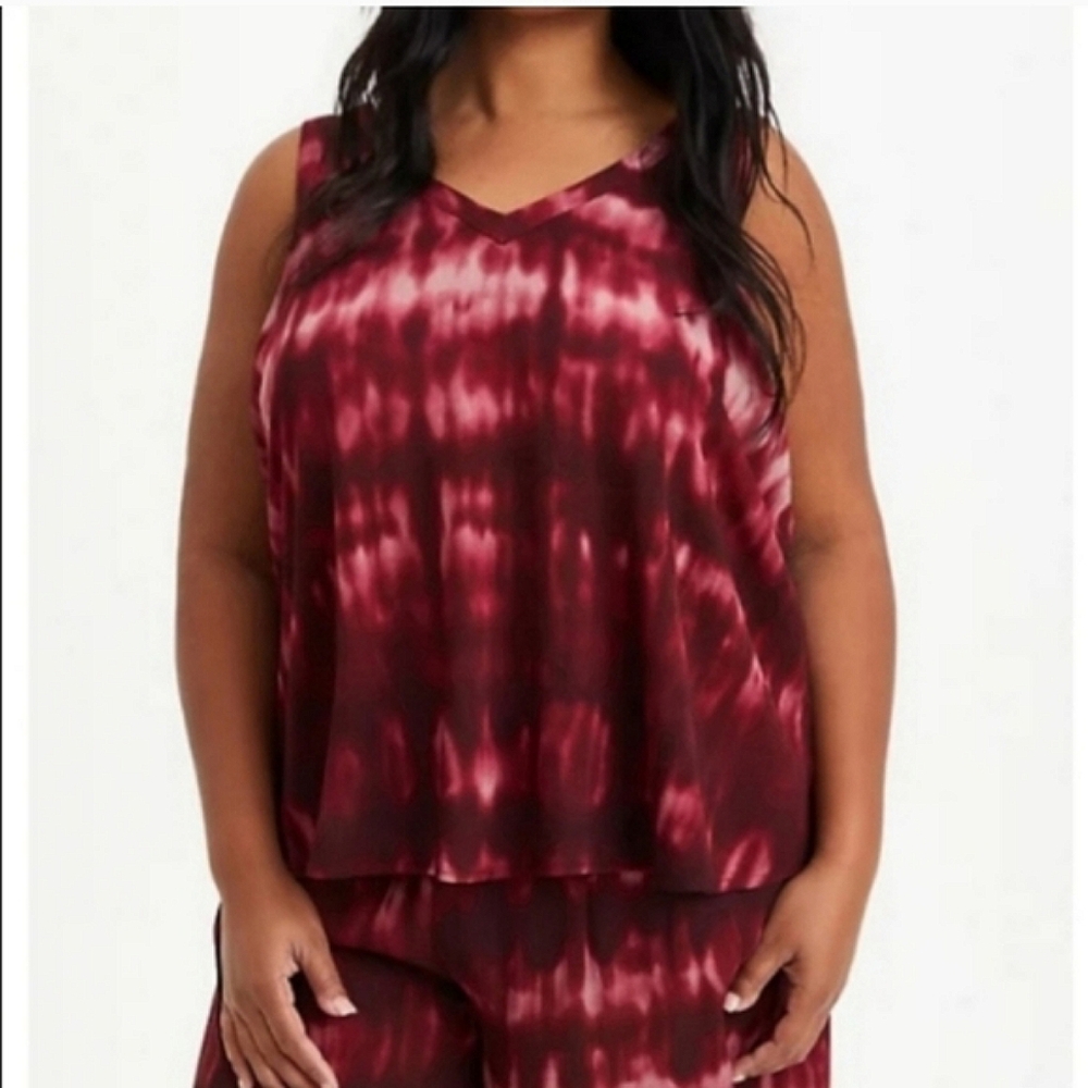 TORRID Tie Dye V neck tank crinkle gauze  burgundy wine size 4X NEW